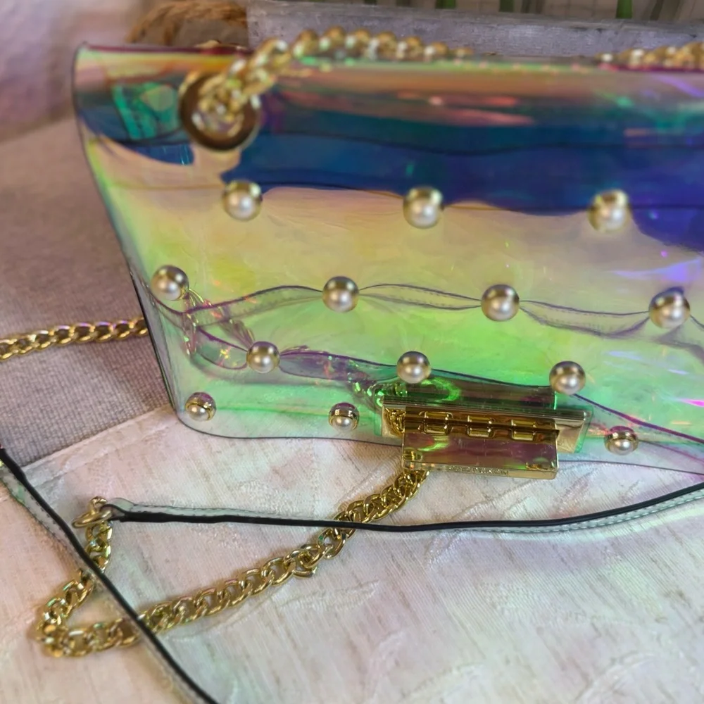ZAC Zac Posen Eartha Mini Iridescent TPU Pearl Crossbody Bag Double Layer Strap - Picture 4 of 16